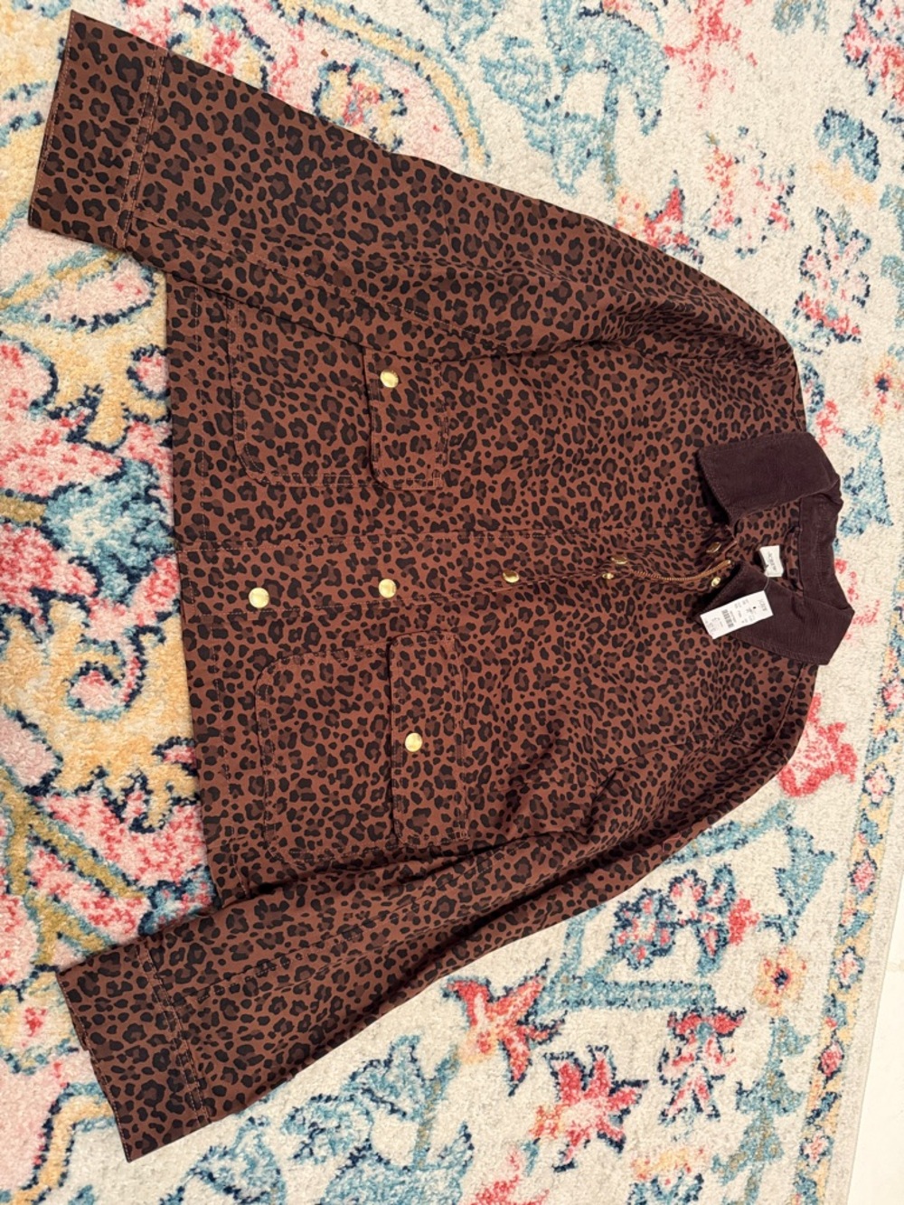 J.Crew Brown Leopard Corduroy Collar Jacket with Gold Hardware